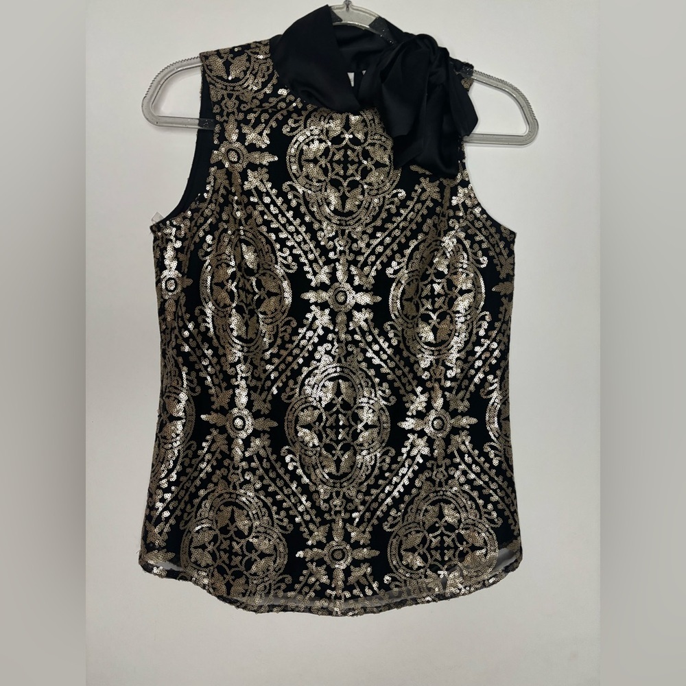 Eva Mendes for New York & Company Black and Gold Sequin Sleeveless Blouse Size S